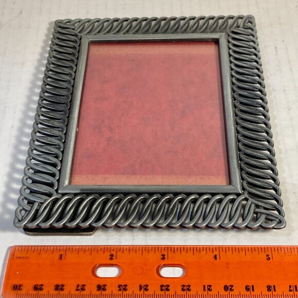 Vintage MCM Dark Silver Gray Metal Geometric Waves Photo Picture Frame 3.5 X 5" - Picture 10 of 11